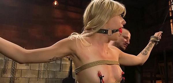  Small tits blonde is fucked in bondage
